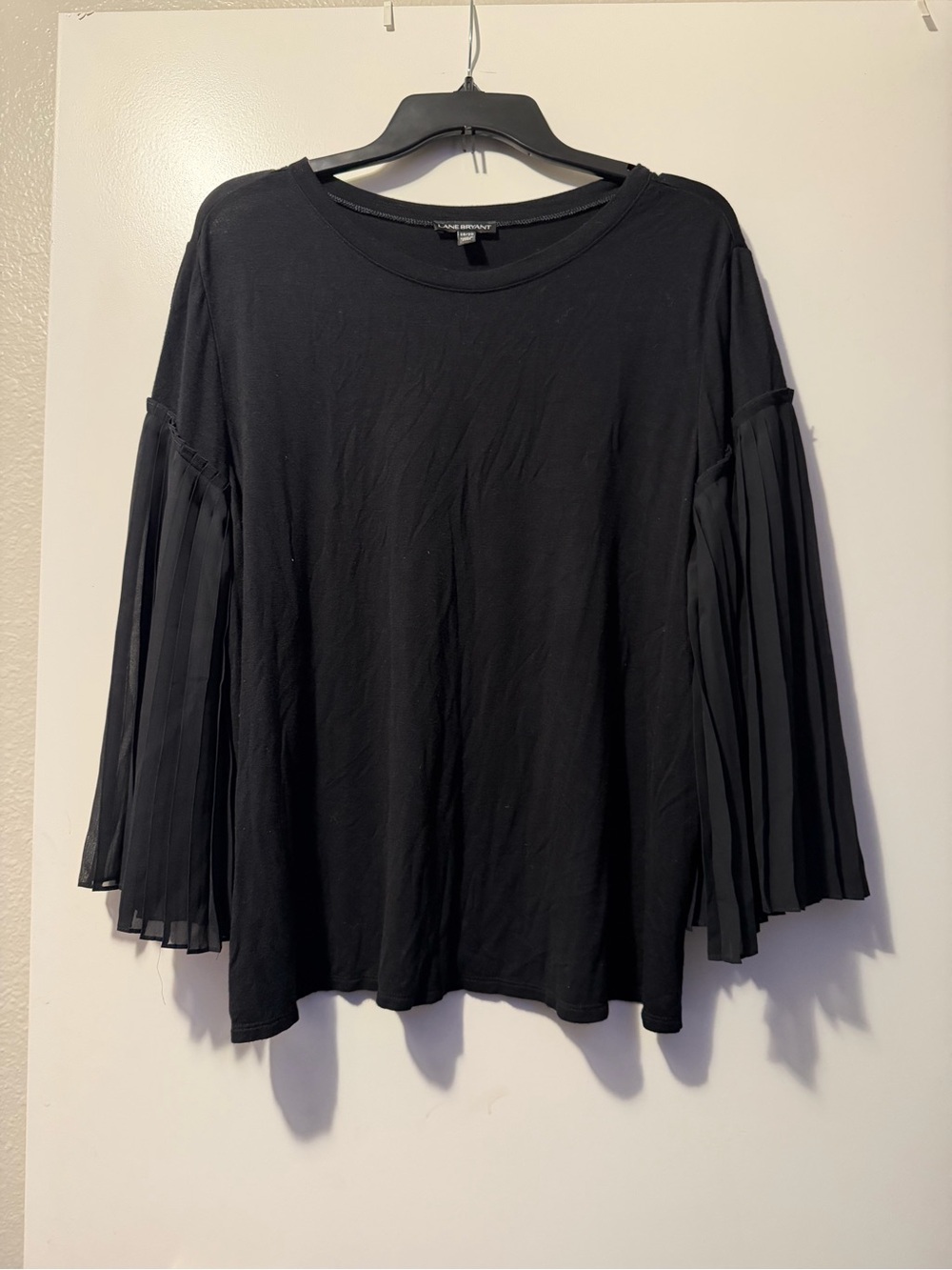Lane Bryant Black Long-Sleeve Top with Pleated Bell Sleeves
